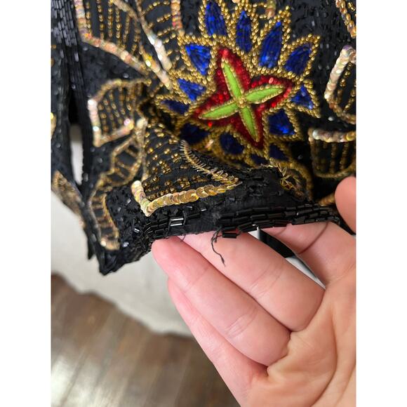 1980s Jean for Joseph Le Bon Silk Beaded Glam Regency Swiftie Glitz Cardigan XXL - Picture 5 of 6
